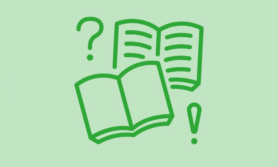Green vector illustration of two books on a light green background